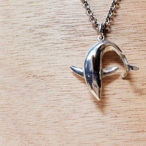 HAND CARVED SOLID STERLING SILVER SHARK PENDANT