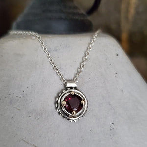 FACETED RHODOLITE GARNET PENDANT IN 14KT GOLD & STERLING SILVER