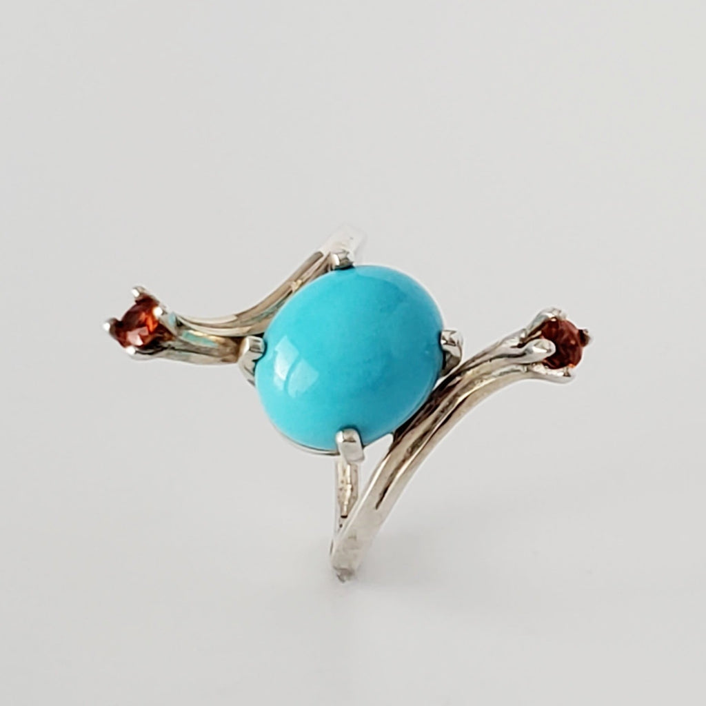 TURQUOISE CABOCHON & SAPPHIRES IN STERLING SILVER