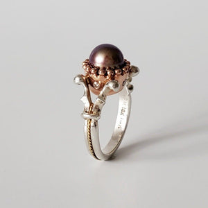 TAHITIAN PEARL, DIAMONDS, 14KT ROSE GOLD & STERLING SILVER