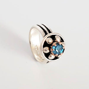 BLUE TOPAZ IN 14KT ROSE GOLD AND STERLING SILVER