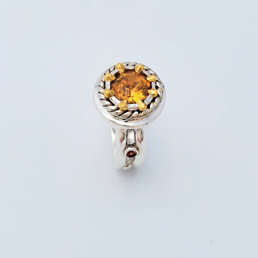 STERLING SILVER & 22KT YELLOW GOLD WITH YELLOW CITRINE & POMEGRANATE SAPPHIRES