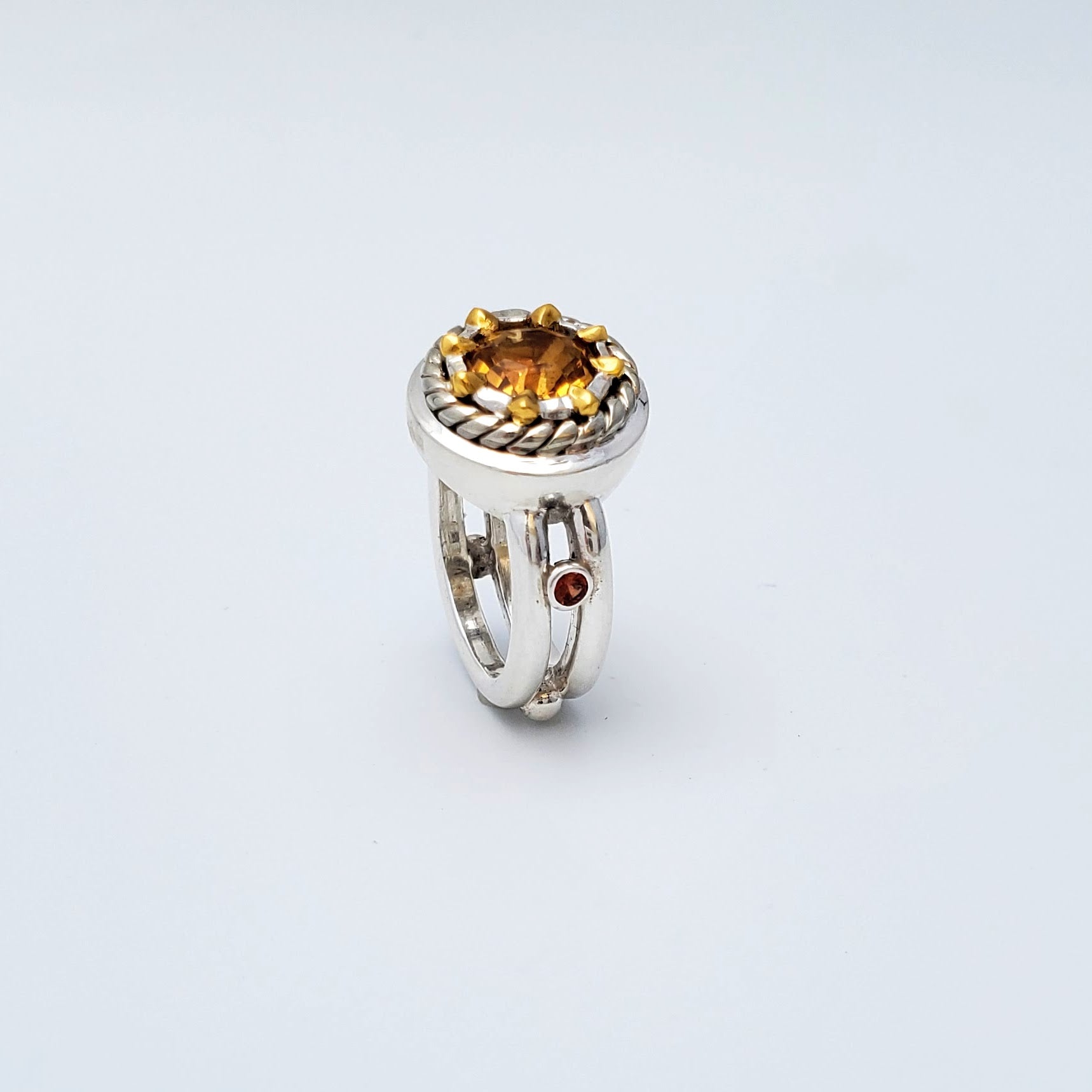 STERLING SILVER & 22KT YELLOW GOLD WITH YELLOW CITRINE & POMEGRANATE SAPPHIRES